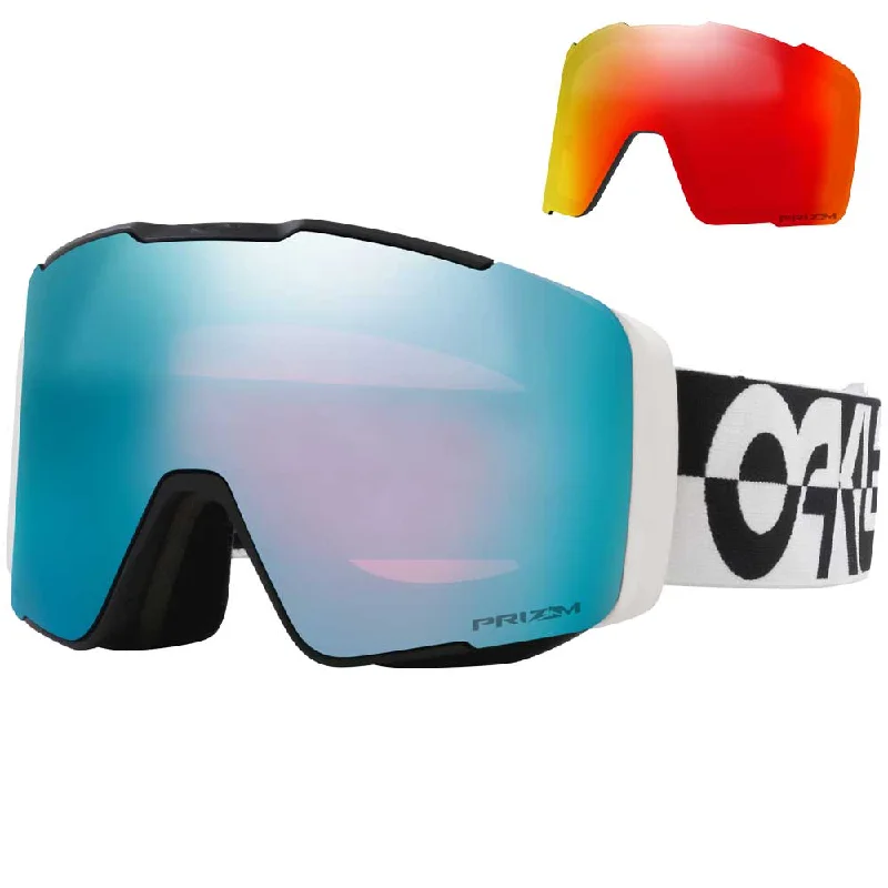 Oakley Line Miner™ Pro L Snow Goggles - 2025 Black White Duality Strap Prizm Snow Sapphire Iridium Lens + Bonus Prizm Torch Iridium Lens