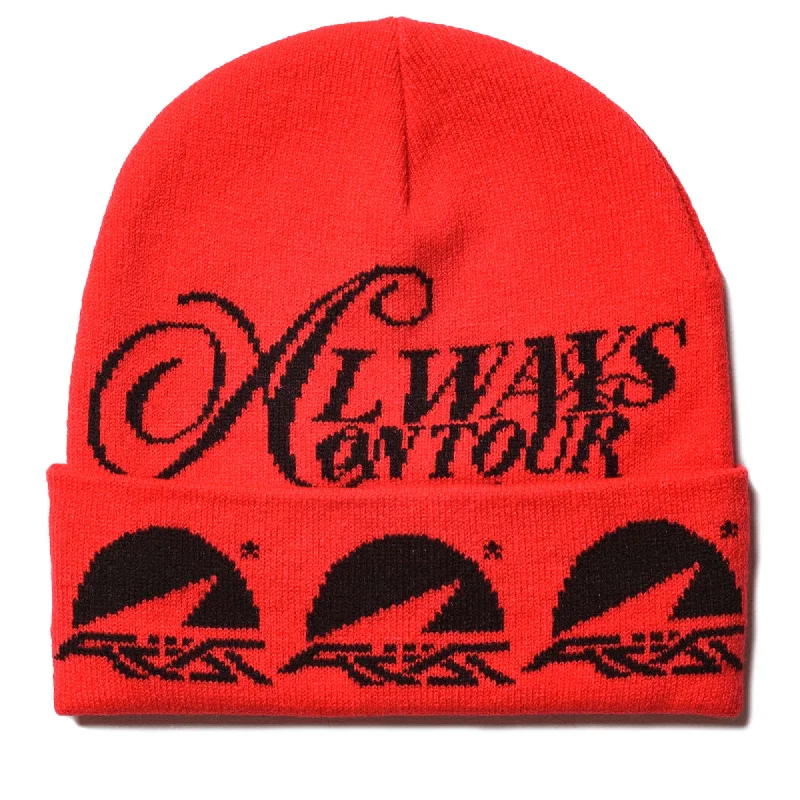 Always On Tour Script Beanie - Red/White