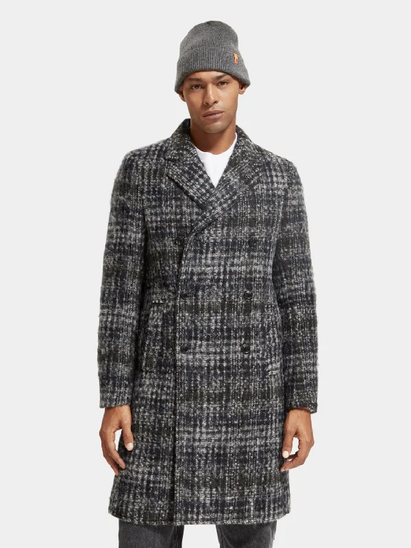 Check wool blend coat