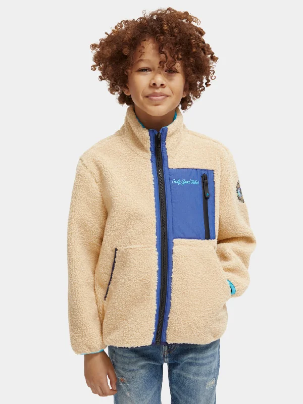 Kids - Contrast pocketed teddy jacket