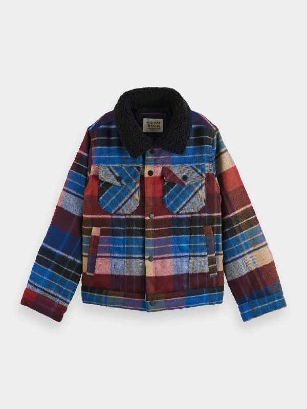 Kids - Wool-blend check trucker jacket