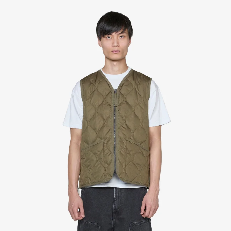 Military W-Zip V-Neck Down Vest Dark Olive