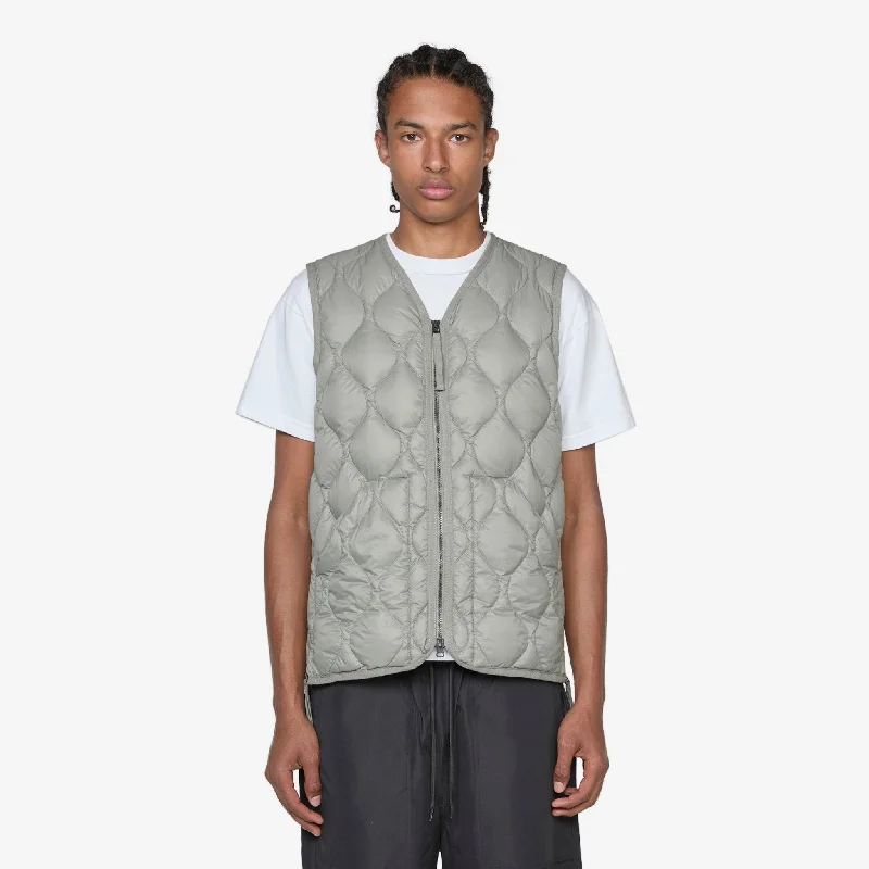 Military W-Zip V-Neck Soft Shell Down Vest Dark Sage Green