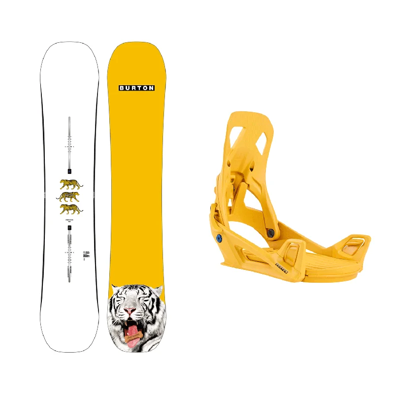 Burton Men's Process Snowboard 2025 + Burton Men's Step On Re:Flex Snowboard Bindings (Goldenrod) Package