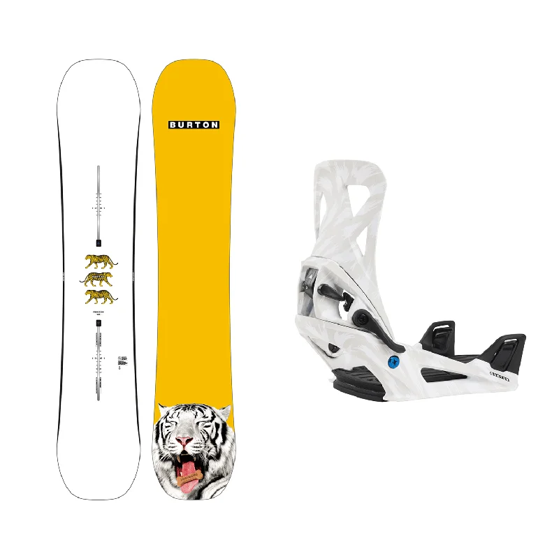 Burton Men's Process Snowboard 2025 + Burton Men's Step On Re:Flex Snowboard Bindings (Gray/White) Package