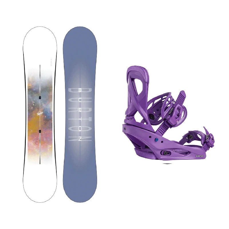 Burton Women's Stylus Snowboard 2025 + Burton Women's Scribe Re:Flex Snowboard Bindings (Imperial Purple) Package