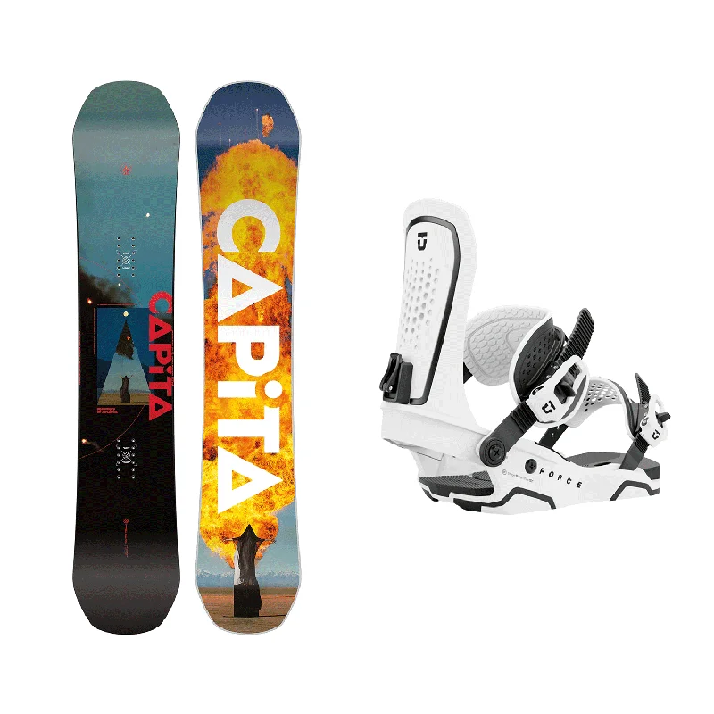 Capita Men's Defenders Of Awesome Snowboard 2025 + Union Men's Force Snowboard Bindings (White) Package