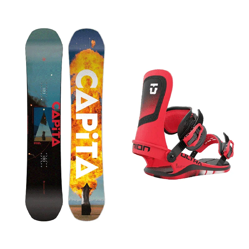 Capita Men's Defenders Of Awesome Snowboard 2025 + Union Men's Ultra Snowboard Bindings (Hot Red) Package