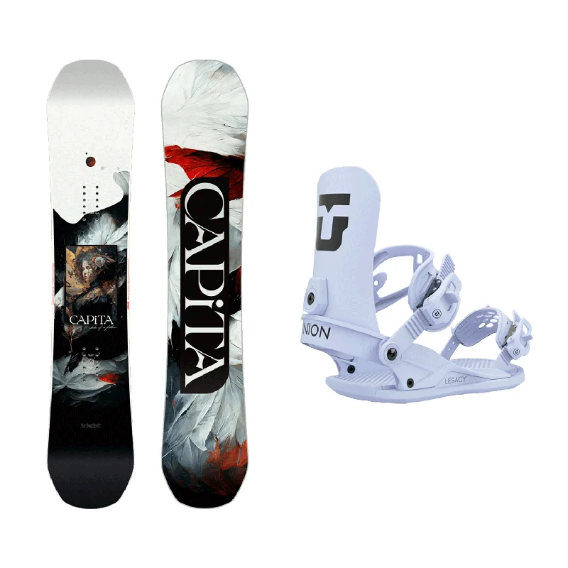 Capita Women's Birds Of A Feather Snowboard 2025 + Union Women's Legacy Snowboard Bindings (Light Blue) Package