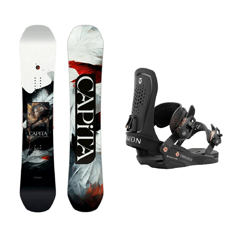 Capita Women's Birds Of A Feather Snowboard 2025 + Union Women's Trilogy Snowboard Bindings (Black) Package