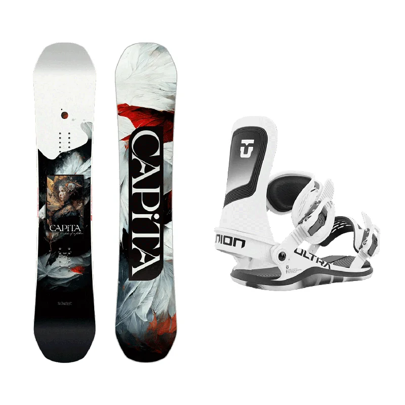 Capita Women's Birds Of A Feather Snowboard 2025 + Union Women's Ultra Snowboard Bindings (White) Package