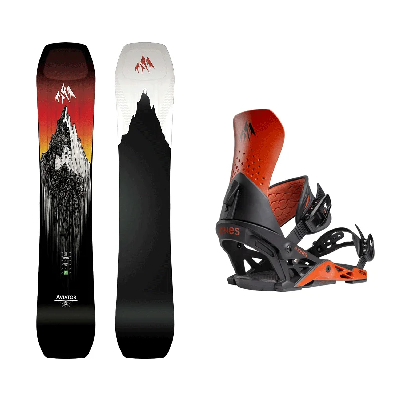 Jones Men's Aviator 2.0 Snowboard 2025 + Jones Men's Orion Snowboard Bindings (Safety Red) Package