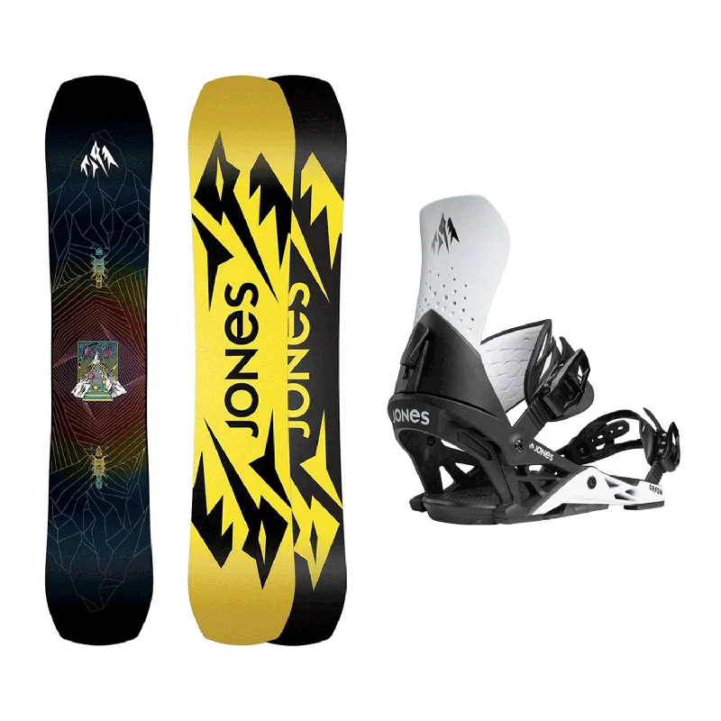 Jones Men's Mountain Twin Snowboard 2025 + Jones Men's Orion Snowboard Bindings (Cloud White) Package