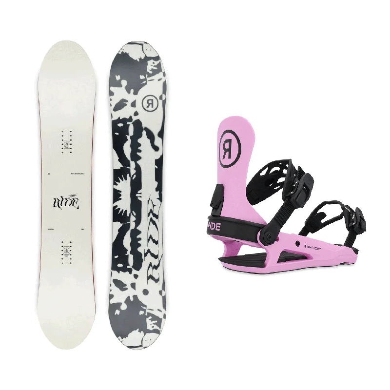 Ride Women's Compact Snowboard 2025 + Ride Women's Cl-4 Snowboard Bindings (Pink) Package