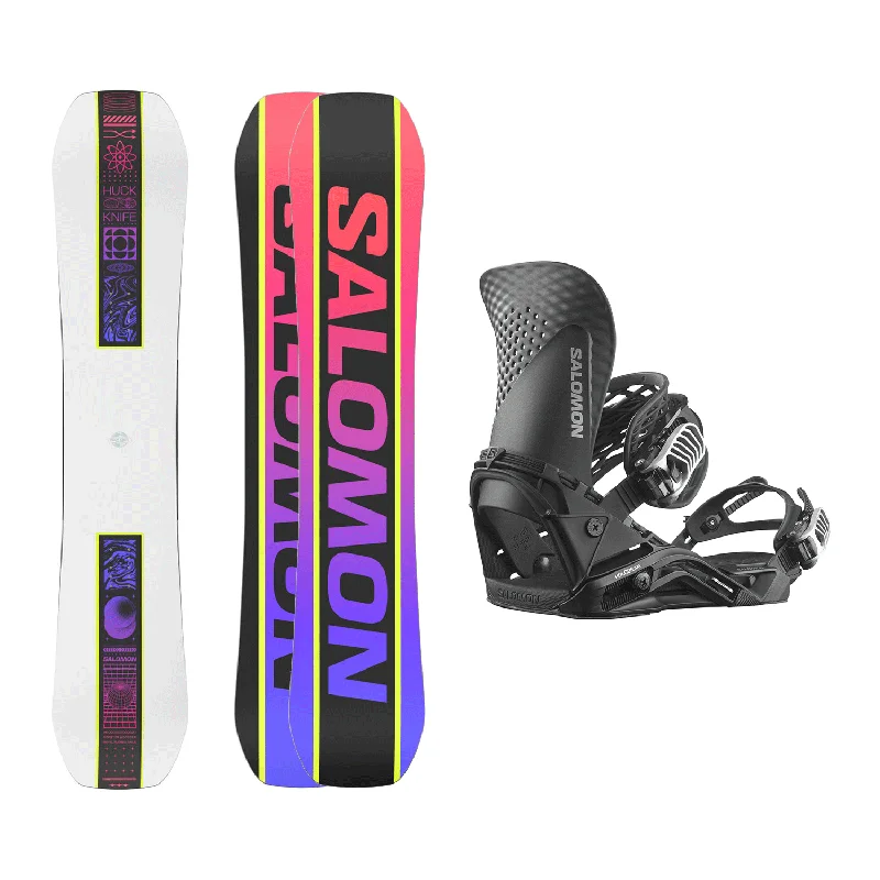 Salomon Men's Huck Knife Snowboard 2025 + Salomon Hologram Snowboard Bindings (Black) Package