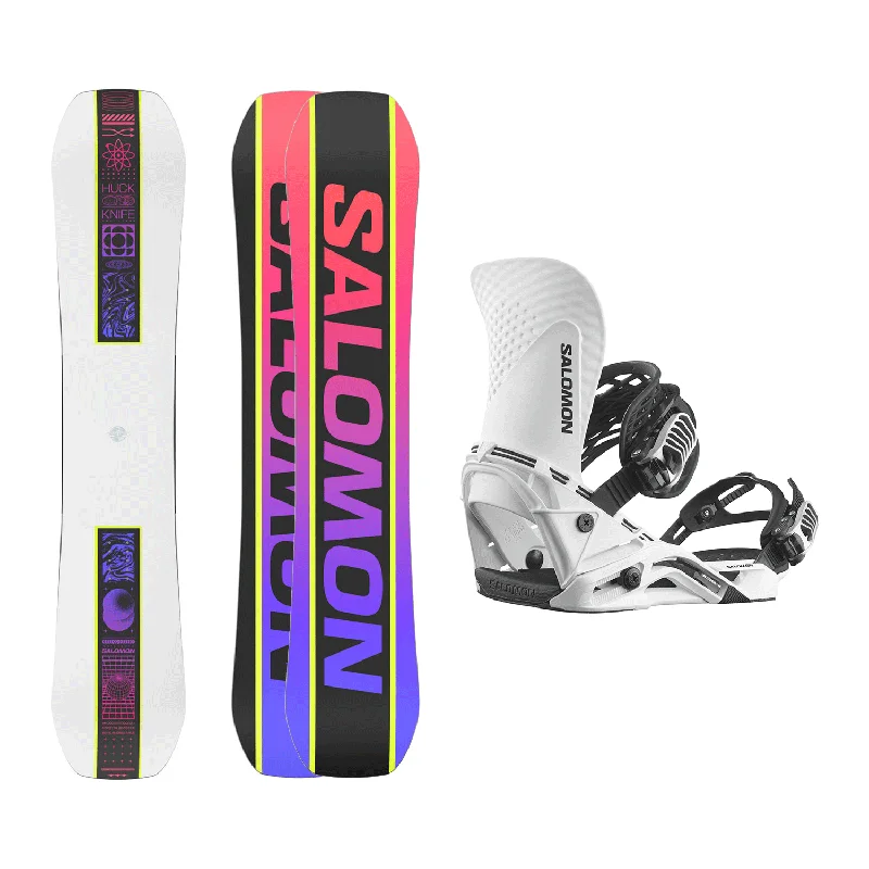 Salomon Men's Huck Knife Snowboard 2025 + Salomon Hologram Snowboard Bindings (White) Package