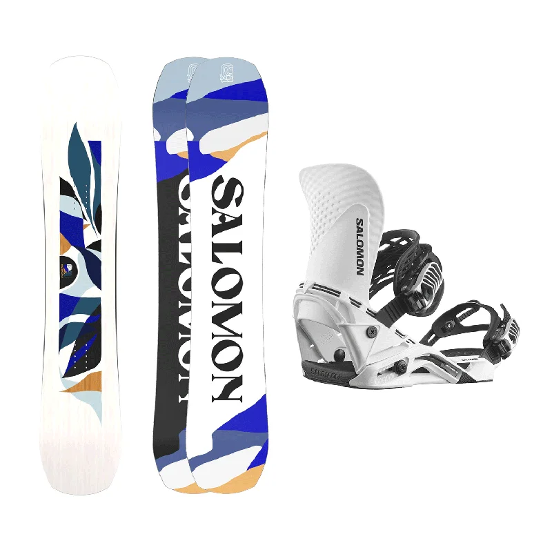 Salomon Women's Rumble Fish Snowboard 2025 + Salomon Hologram Snowboard Bindings (White) Package